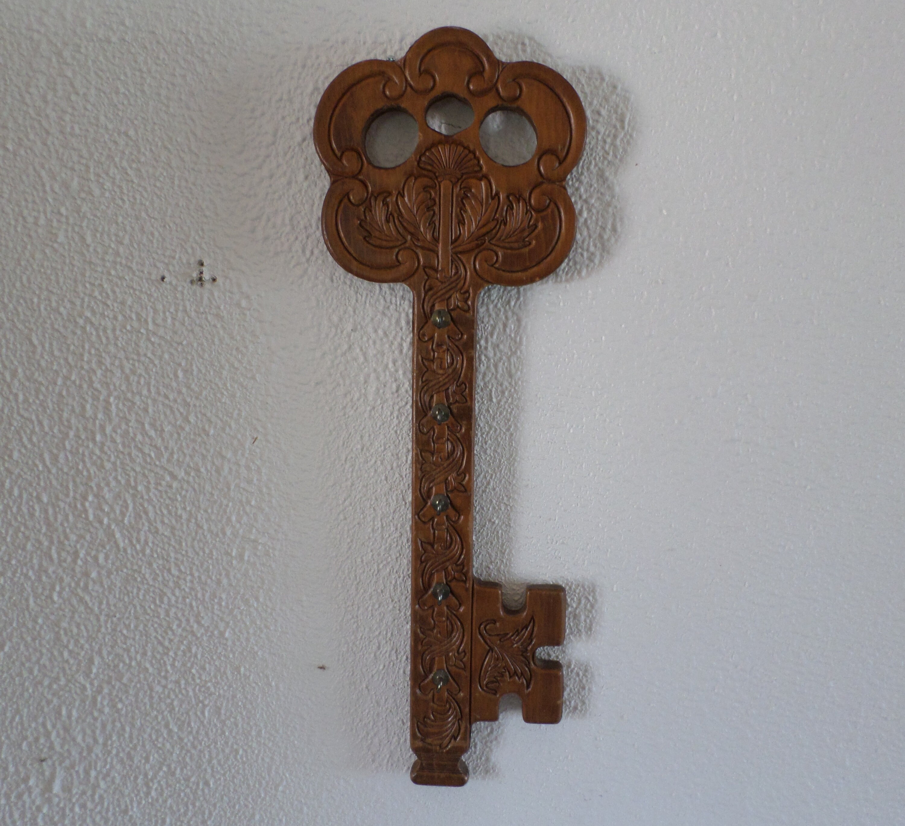 Vintage Large Wood Key Holder embossed wood skeleton key Etsy