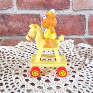 Vintage Fozzie Bear Happy Meal toy, McDonalds 1986 Fozzie on toy horse, Baby Muppets