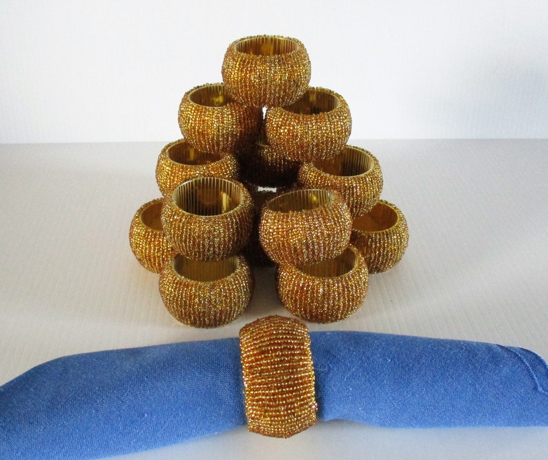 Gold Beaded Napkin Rings Set of 16 Vintage Holiday Napkin Etsy