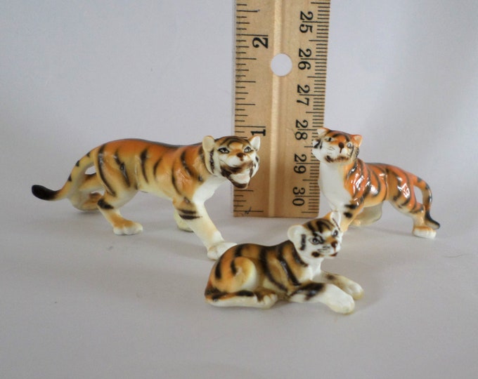 Miniature Tiger Figurines Vintage Bone China Tiger Family Etsy
