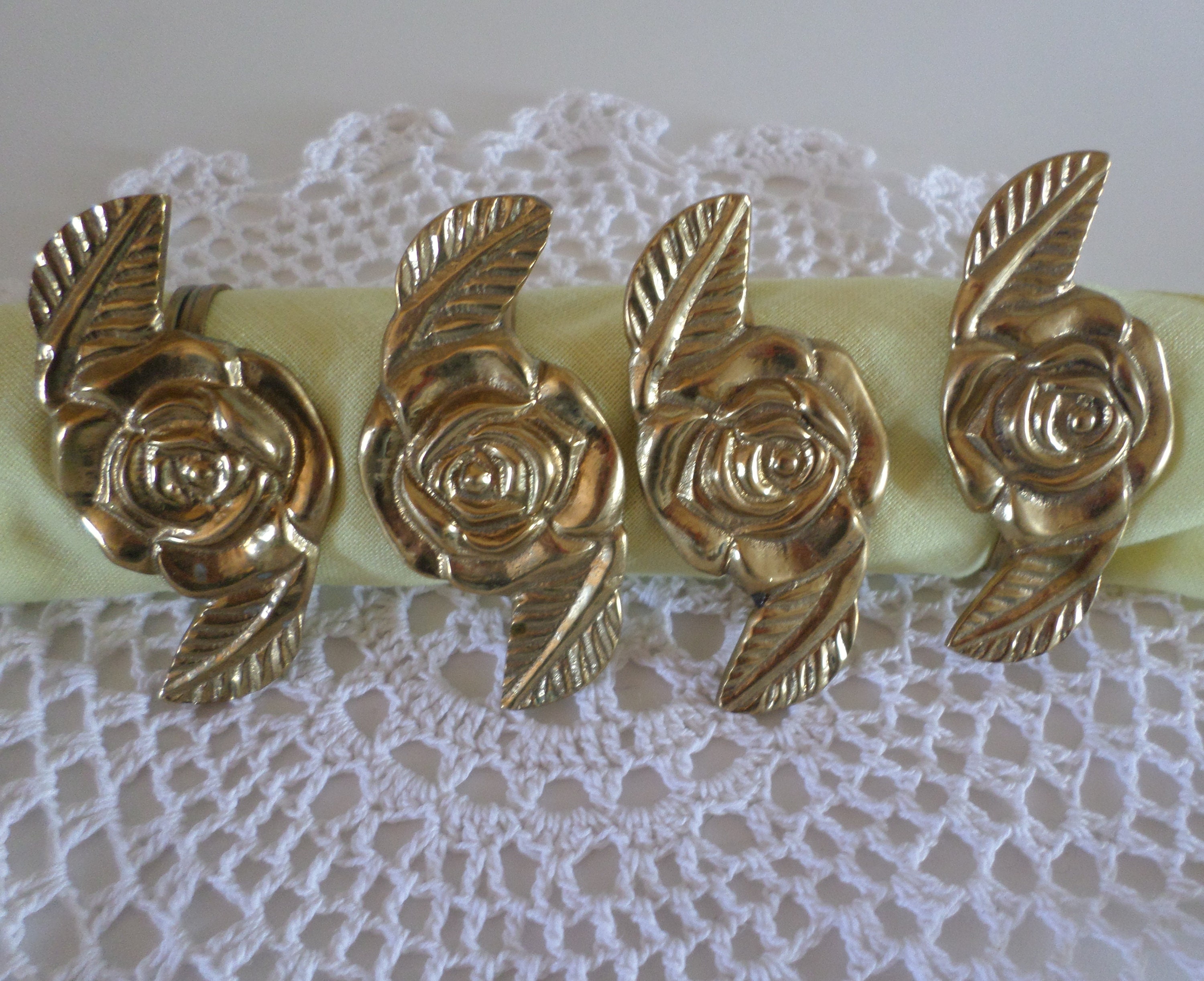 Vintage brass rose napkin rings set of 4 metal napkin holders Etsy