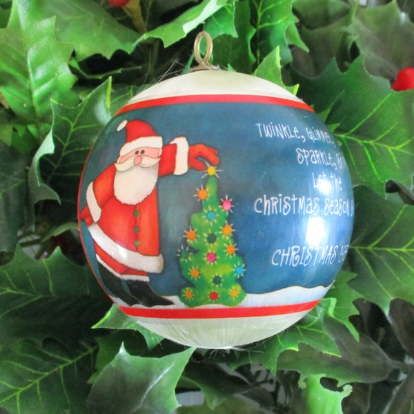 Vintage 1981 Hallmark Christmas ornament, Santa and star, satin unbreakable ornament