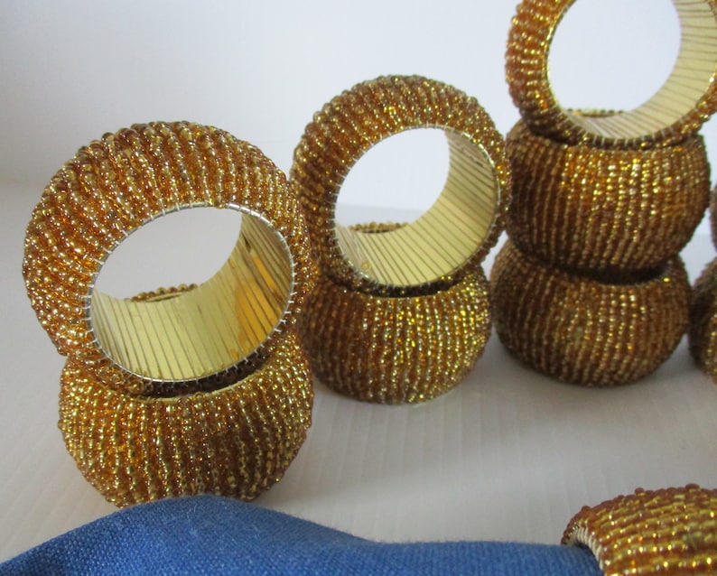 Gold Beaded Napkin Rings Set of 16 Vintage Holiday Napkin Etsy