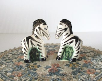 Vintage ceramic zebra salt and pepper shakers, no stoppers, made in Japan