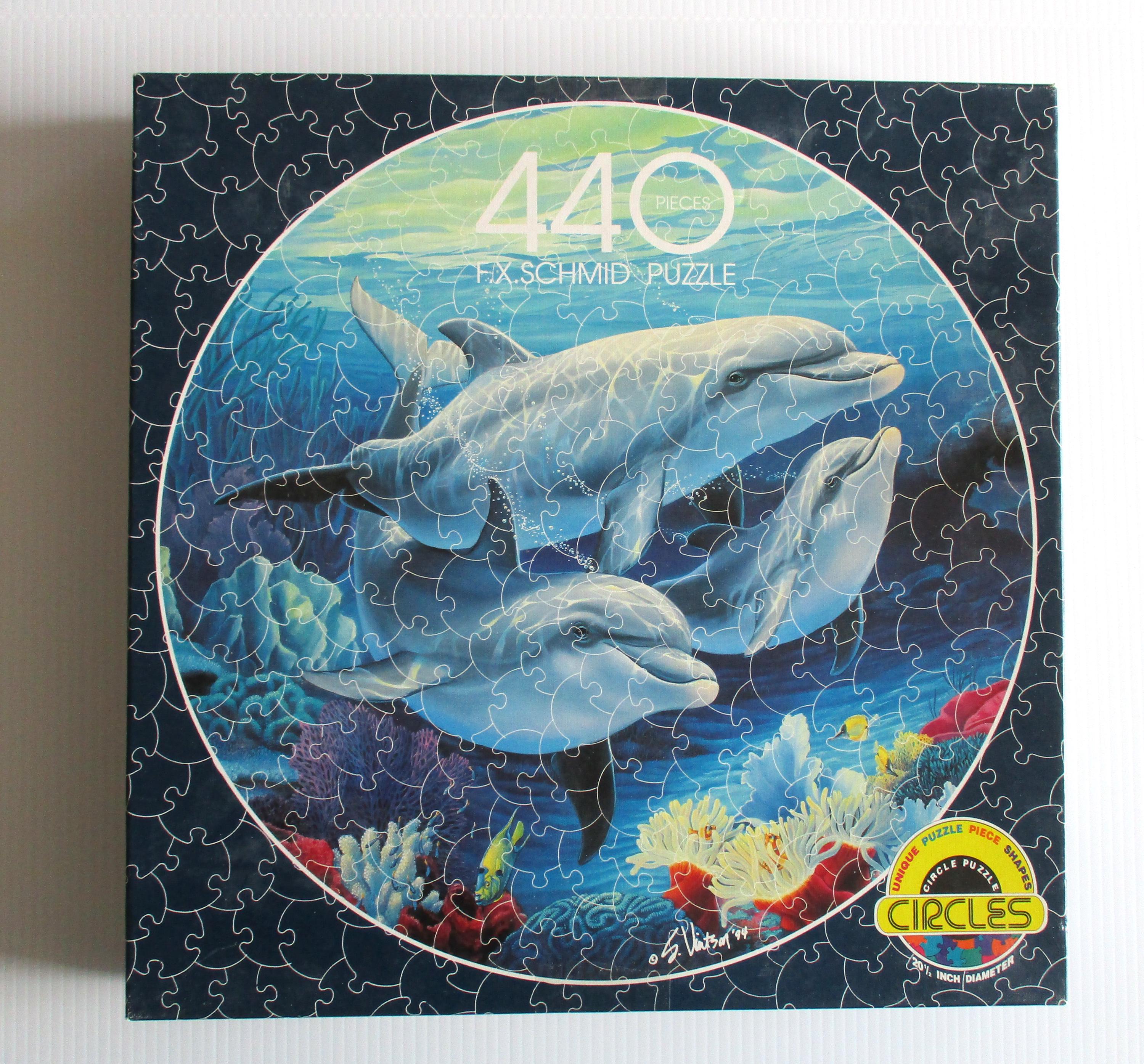 Round Dolphin Puzzle, 1994 Vintage Jigsaw Puzzle, 440 Piece Puzzle