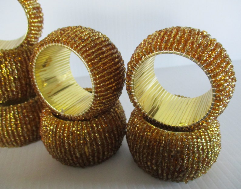 Gold Beaded Napkin Rings Set of 16 Vintage Holiday Napkin Etsy