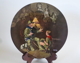 Framed Normal Rockwell The Shipbuilder Plate Knowles Fine China 1980 Old Man Red Parrot Sailing Clipper Ship Galleon Wood Frame Vintage