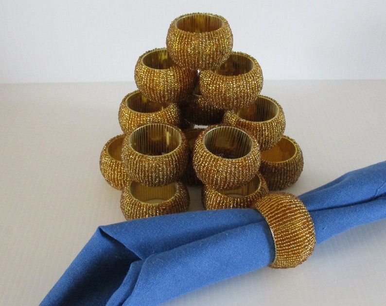Gold Beaded Napkin Rings Set of 16 Vintage Holiday Napkin Etsy
