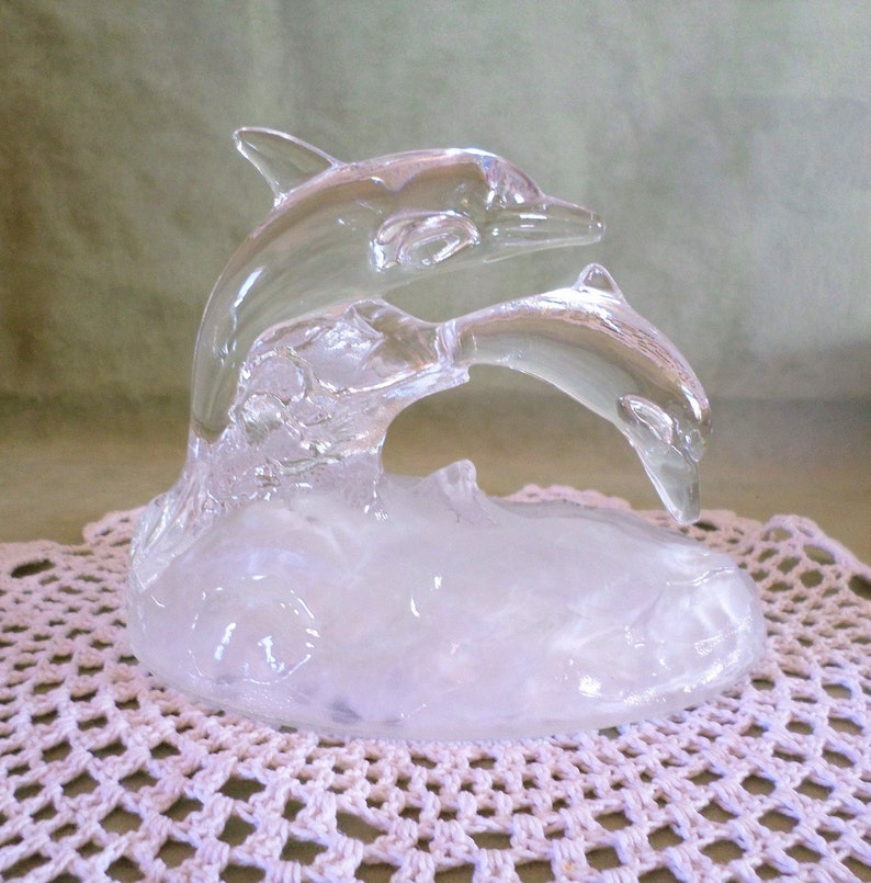 Vintage Glass Dolphin Figurine Clear Statue