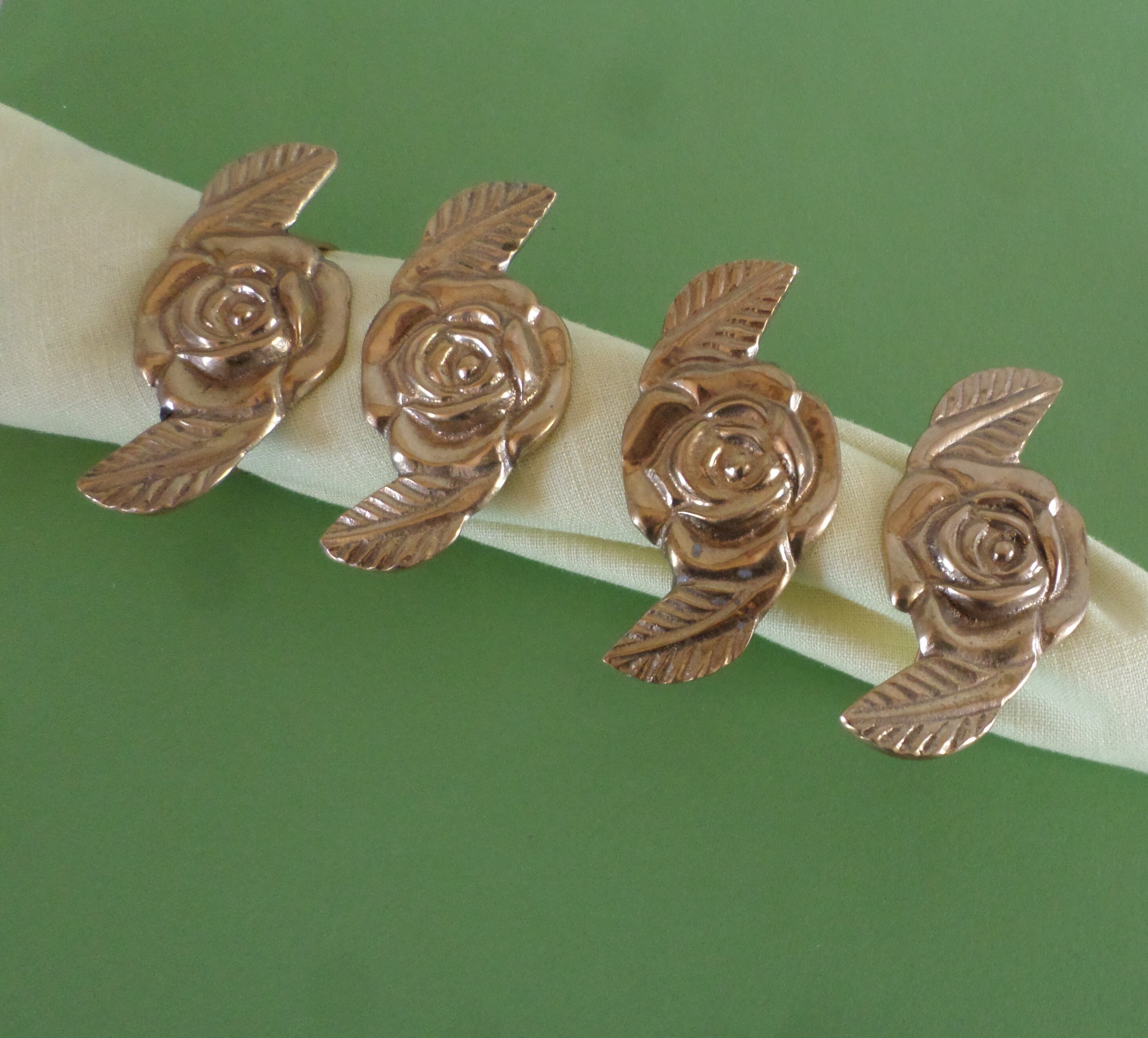 Vintage brass rose napkin rings set of 4 metal napkin holders Etsy