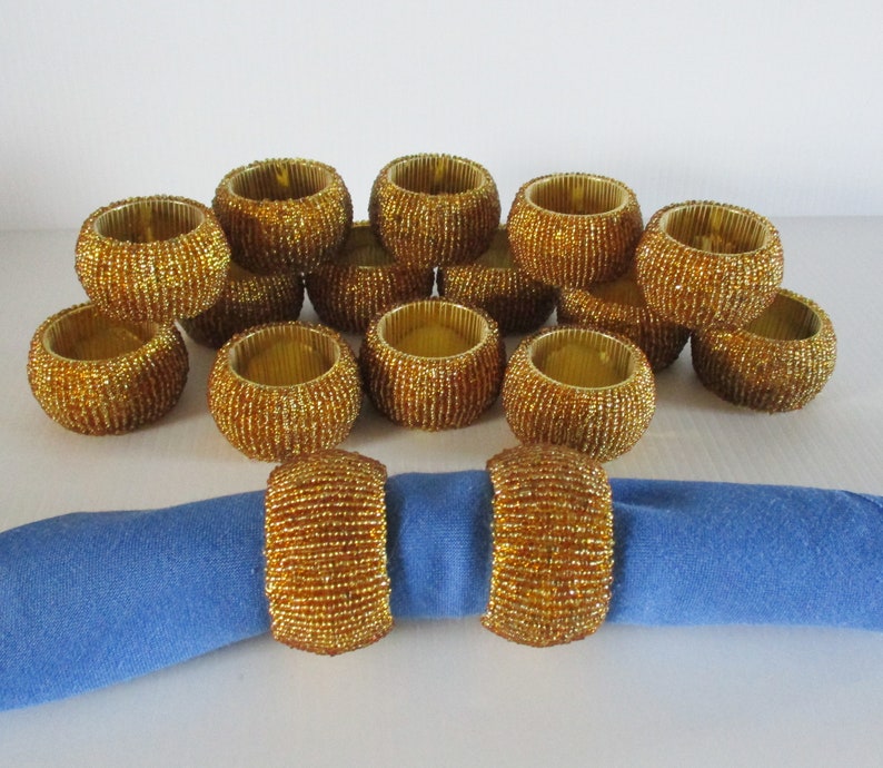 Gold Beaded Napkin Rings Set of 16 Vintage Holiday Napkin Etsy