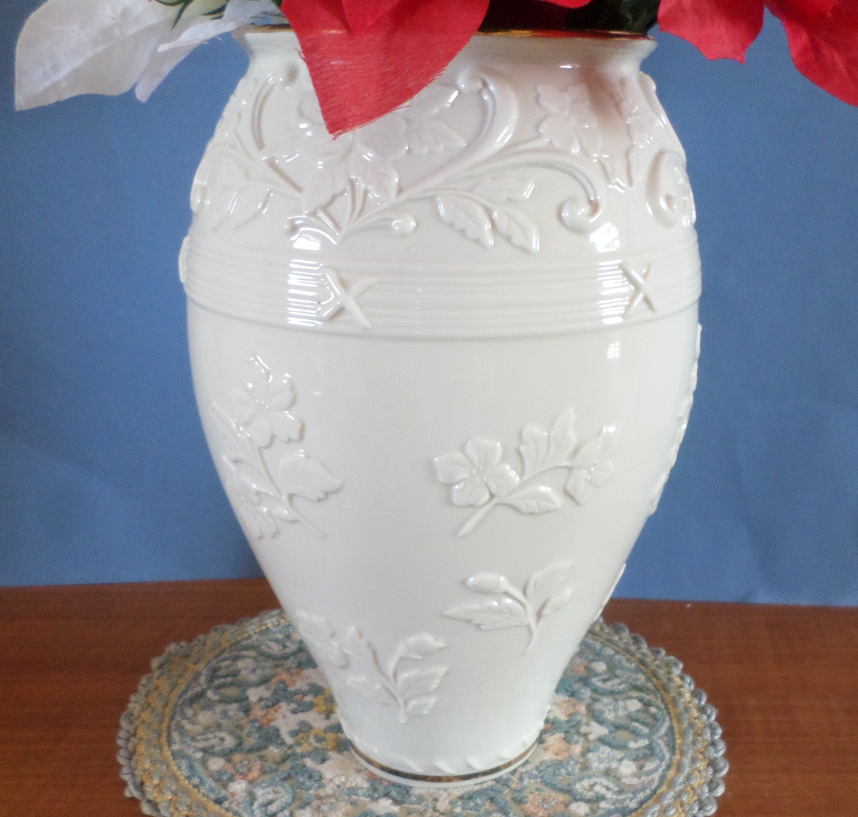 Vintage Lenox embossed floral vase 10 inch large ivory Etsy