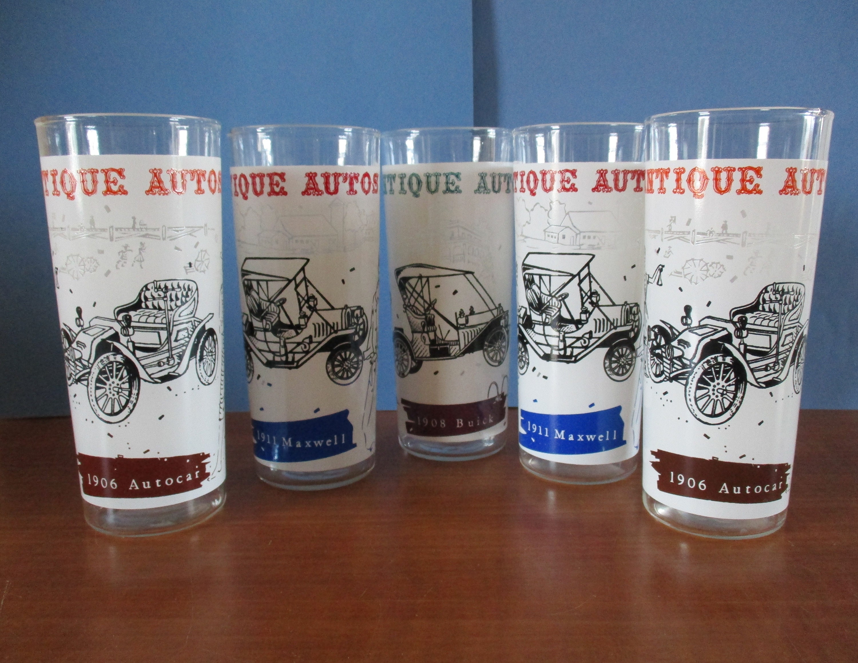 Libbey Tom Collins Glasses, Set of 4, Classic Cars, Straight Sided