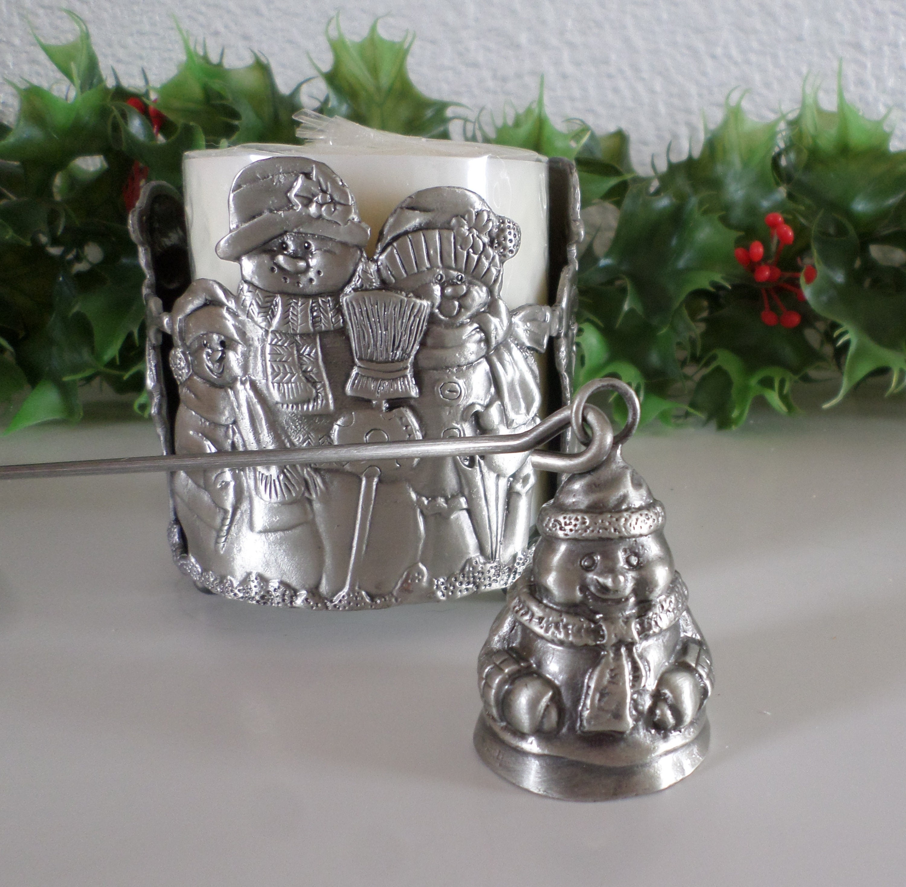Metal snowman candle holder and snuffer set Christmas candle Etsy