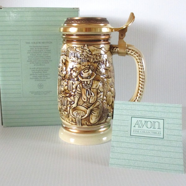 Vintage 1987 Avon Gold Rush Stein, lidded collectible Avon stein, original box