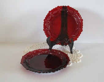 Vintage Avon ruby red glass dessert plates, Set of 2 plates, Cape Cod Collection, no box