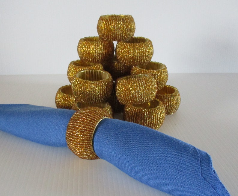 Gold Beaded Napkin Rings Set of 16 Vintage Holiday Napkin Etsy