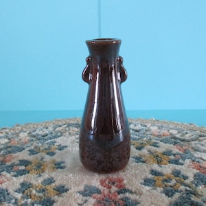 Miniature brown vase, vintage small terra cotta vase, made in Japan