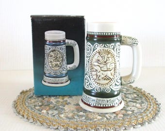 Vintage Sporting stein, beer mug, 1983 Avon miniature stein, collectible Avon stein, in original box, 5 inch