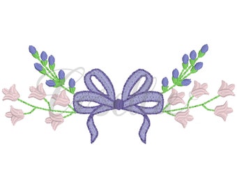 Tulips and lavender embroidery design, Bow embroidery design, Vintage stitch flowers, Name Frame, Font frame, Tulips, Lavender, Floral, Bow