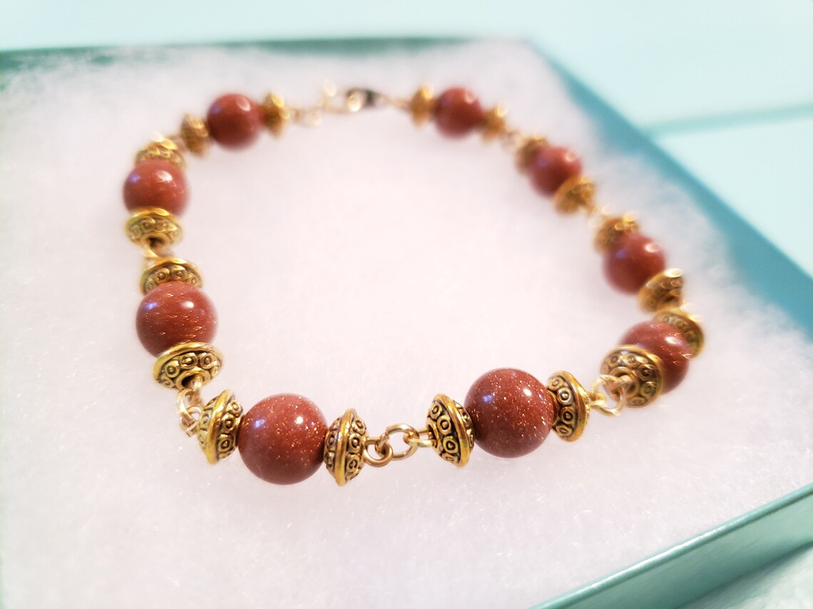 Gold Sandstone & Gold Accent Beaded Bracelet Round Etsy UK