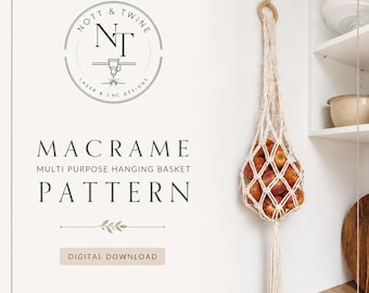 Macramé hangmandpatroon PDF | Digitale download | Multifunctionele opbergmand