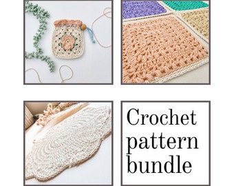 3 in 1 Crochet Bundle // Crochet Coin Purse // Crochet Placemat // Crochet Granny Squares // Beginners Crochet