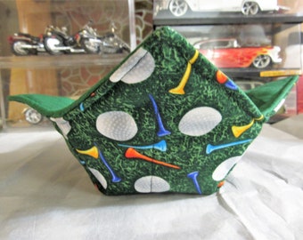Golf Balls and Tees Reversible Microwavable Bowl Cozy