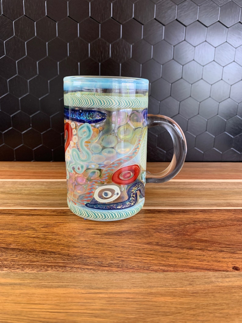 Color changing glass mug handblown coffee and tea cup iridescent glass mug heat resistant borosilicate glass gift for coffee and tea drinker image 1