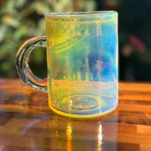 Color changing glass mug handblown coffee and tea cup iridescent glass mug heat resistant borosilicate glass gift for coffee and tea drinker image 4