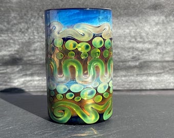 Vaso iridiscente soplado a mano: cristal de cóctel de borosilicato, fabricado en EE. UU.
