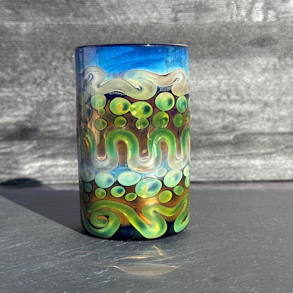 Iridescent Handblown Tumbler: Borosilicate Cocktail Glass, Made in USA