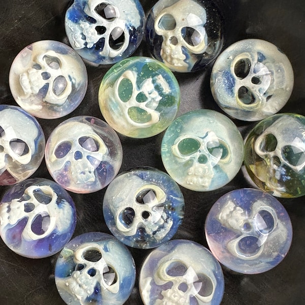 Hologram Skull Marble: Handmade Fumed Borosilicate Glass Art