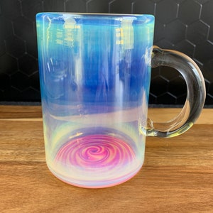 Color enhancing glass mug handblown coffee cup iridescent glass mug heat resistant borosilicate glass gift for coffee and tea drinker