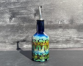 Dispensador de aceite de vidrio soplado a mano: botella de cocina recargable, ecológica.