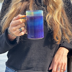 Color changing glass mug handblown coffee and tea cup iridescent glass mug heat resistant borosilicate glass gift for coffee and tea drinker image 7