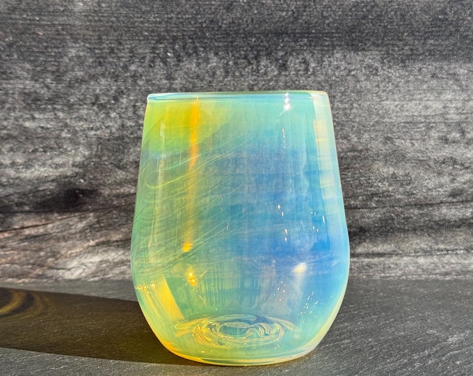 Handblown Iridescent Wine Glass: Borosilicate Glass, Gift for Enthusiast