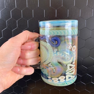 Color changing glass mug handblown coffee and tea cup iridescent glass mug heat resistant borosilicate glass gift for coffee and tea drinker image 8