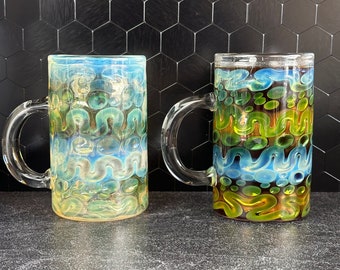 Color changing glass mug handblown coffee and tea cup iridescent glass mug heat resistant borosilicate glass gift for coffee and tea drinker