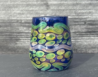 Cobalt Maze Handblown Glass Tumbler – Heat Resistant Drinkware (10 oz)