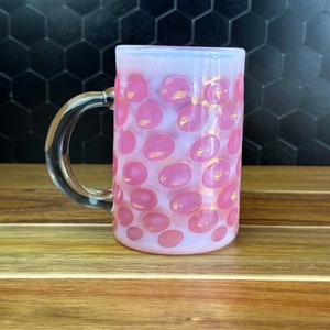 Jade pink glass mug handblown coffee and tea cup iridescent glass mug heat resistant borosilicate glass gift for coffee and tea drinker