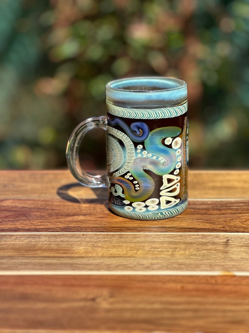 Color changing glass mug handblown coffee and tea cup iridescent glass mug heat resistant borosilicate glass gift for coffee and tea drinker image 5