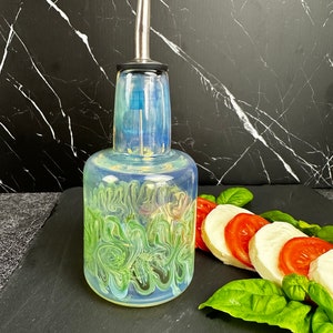 Glass oil or vinegar bottle handblown designer pourer refillable dispenser eco-friendly kitchen storage massage oil kitchen soap bottle