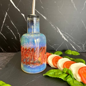 Glass oil or vinegar bottle handblown designer pourer refillable dispenser eco-friendly kitchen storage massage oil kitchen soap bottle
