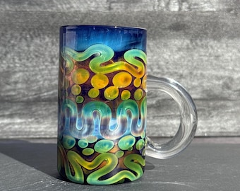 Handblown Iridescent Glass Coffee Mug - Color Enhancing Borosilicate Cup