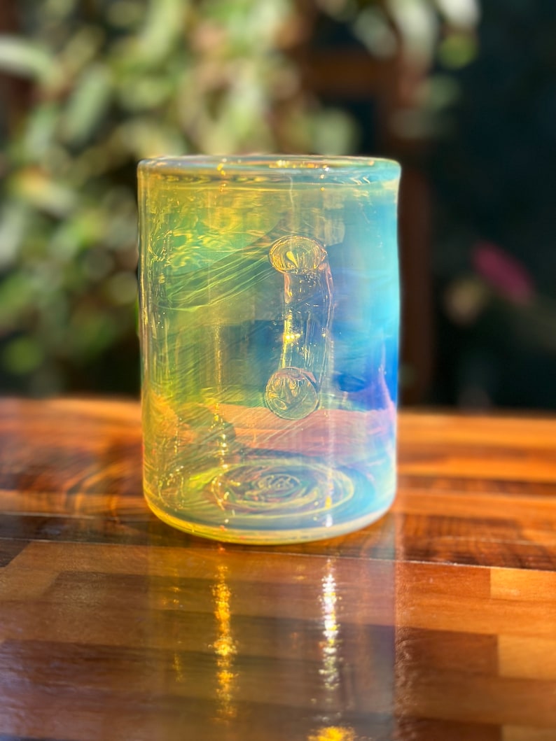 Color changing glass mug handblown coffee and tea cup iridescent glass mug heat resistant borosilicate glass gift for coffee and tea drinker image 5