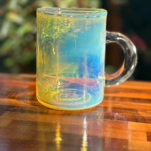 Color changing glass mug handblown coffee and tea cup iridescent glass mug heat resistant borosilicate glass gift for coffee and tea drinker image 6