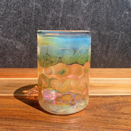 Gobelet irisé soufflé à la main : verre à cocktail en borosilicate, fabriqué aux États-Unis