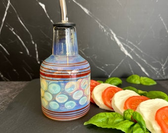 Dispensador de aceite de vidrio soplado a mano: botella de cocina recargable, fabricado en EE. UU.