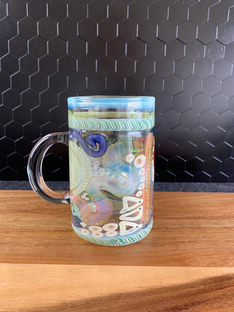 Color changing glass mug handblown coffee and tea cup iridescent glass mug heat resistant borosilicate glass gift for coffee and tea drinker image 4